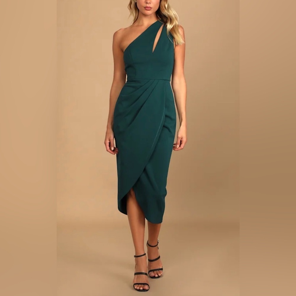 Lulus Dark Green So Flirty One-Shoulder Cutout Asymmetrical Dress Womens XL NWT
